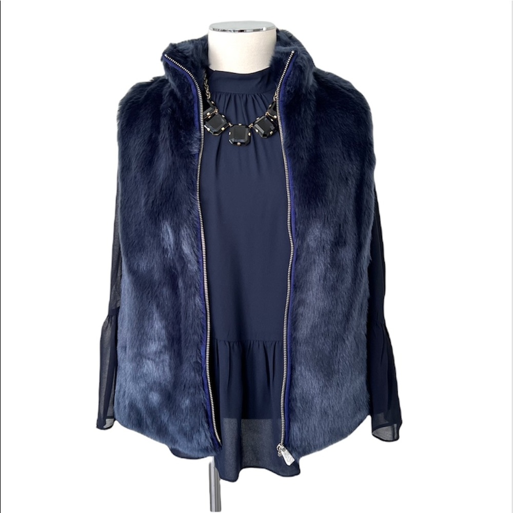 New J. CREW Women’s Faux Fur Navy Blue Vest Style H0514 Sz XS